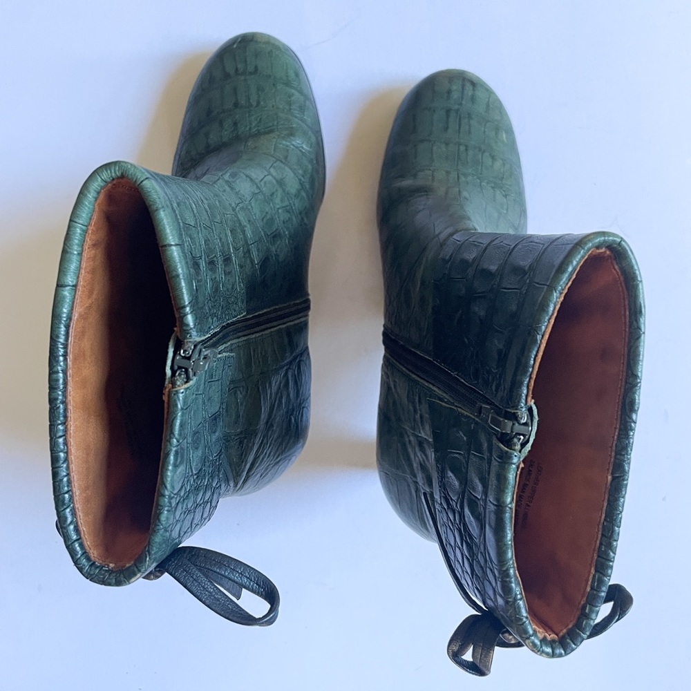 Bolo Crocodile Print Leather Heeled Boots Green Size 6.5 - Picture 2 of 11